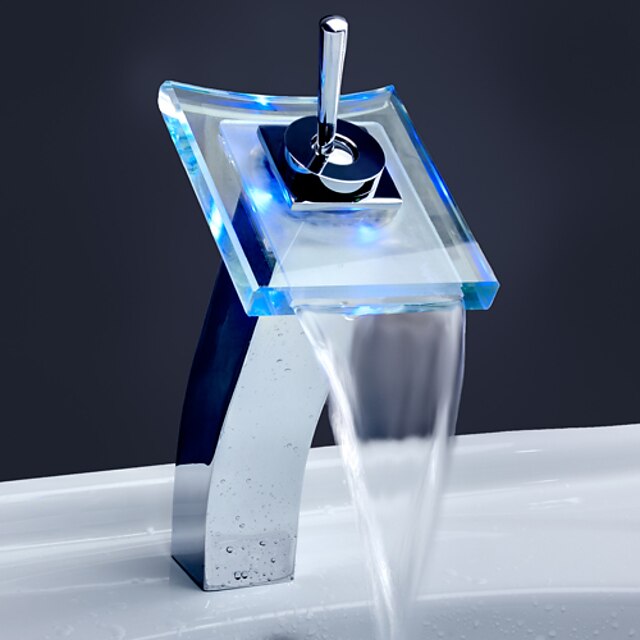  Håndvasken vandhane - LED / Vandfald Krom Basin Et Hul / Enkelt håndtag Et HulBath Taps / Messing