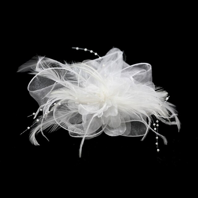  tul magnífico con plumas / casco imitación boda nupcial de la perla (0986-162916)