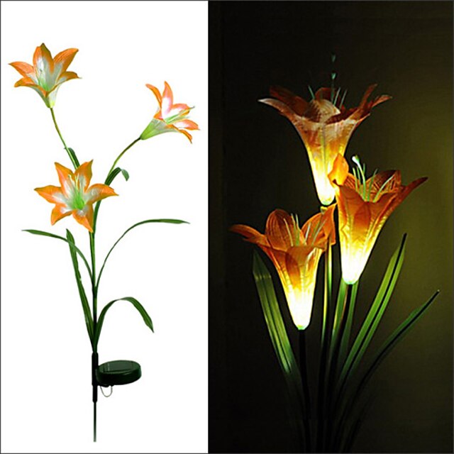 1PCS Powerfrugal LED Solar 3 Lilies Flower Lawn Light Water Resistant Lamp
