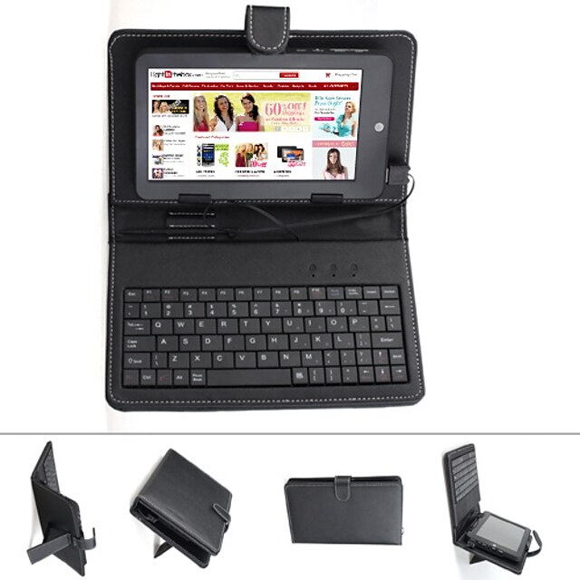  beskyttende lær tastatur tilfellet for syv tommers tablet pc (usb port)