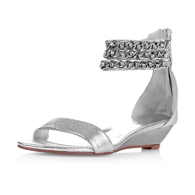  Real Leather Upper Wedge Heel Sandals With Rhinestone Party Shoes