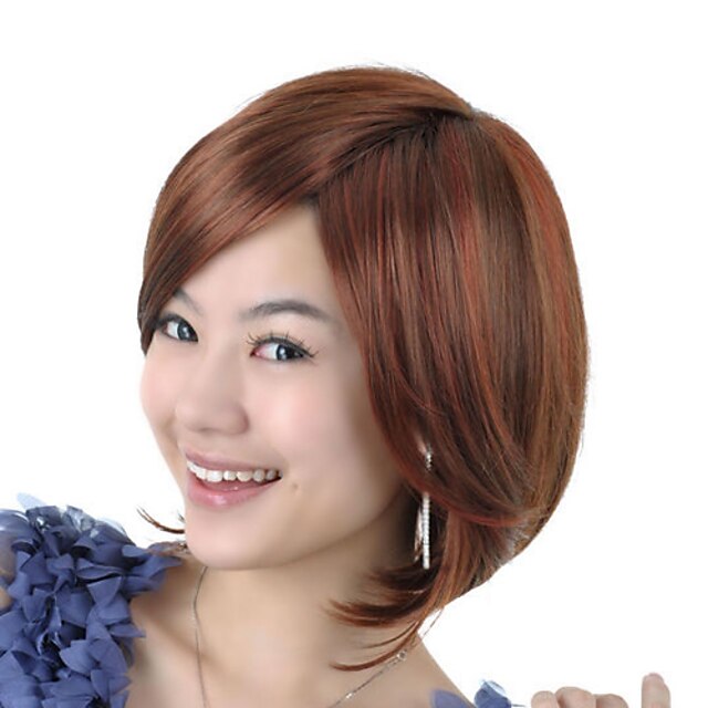  capless medium længde af høj kvalitet syntetiske natur kig gyldenbrun bob style håret paryk