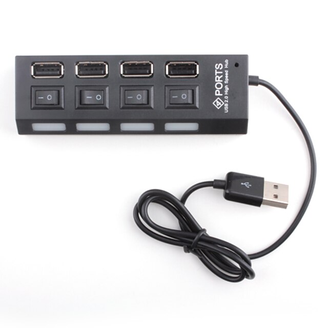  4 Ports USB 2.0 Hi-speed HUB with Individual Power Switches and LEDs 