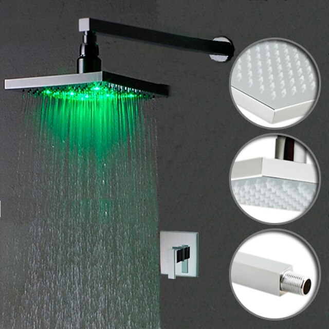  Set - LED Wall Mount Contemporary Chrome Ceramic Valve Bath Shower Mixer Taps / Brass