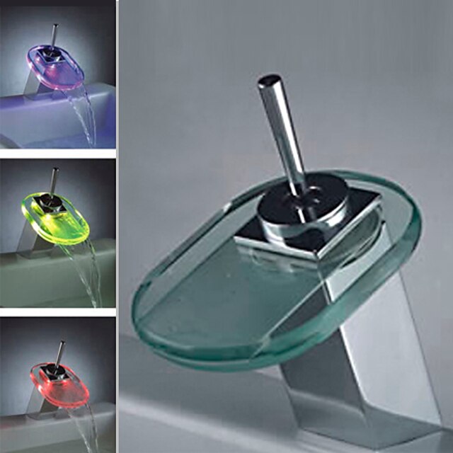  Color Changing LED Waterfall Bathroom Sink Faucet - Chrome Finish
