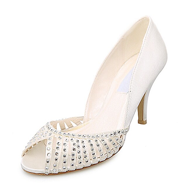  satinado elegante parte superior tacón peep toe con imitación zapatos de novia de la boda