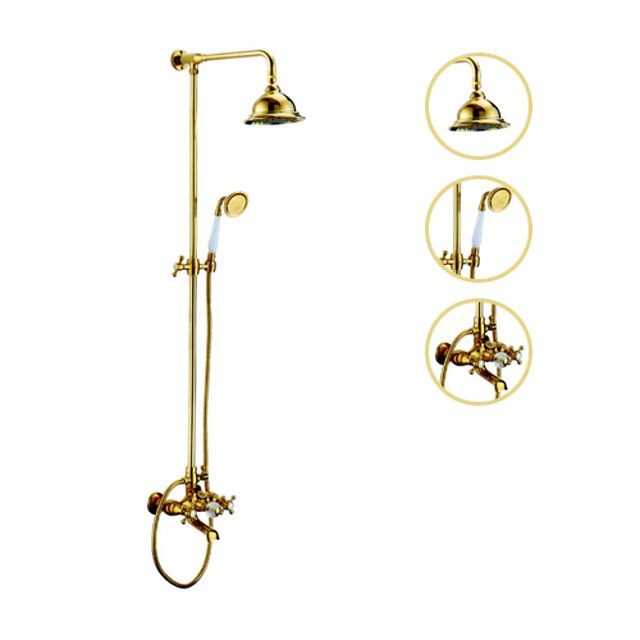  Shower Faucet Set - Handshower Included Rain Shower Contemporary Ti-PVD Shower System Ceramic Valve Bath Shower Mixer Taps / Brass