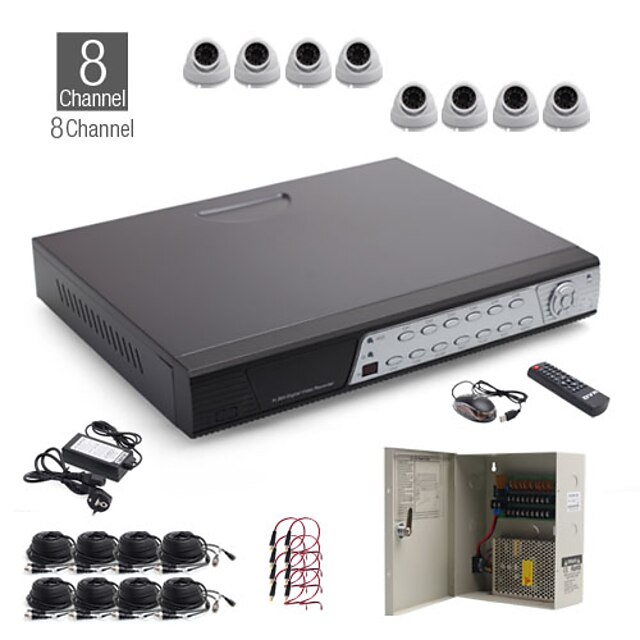  8-kanaals all-in-een CCTV-kit + 8st witte 24led dome camera + 1000 GB hdd