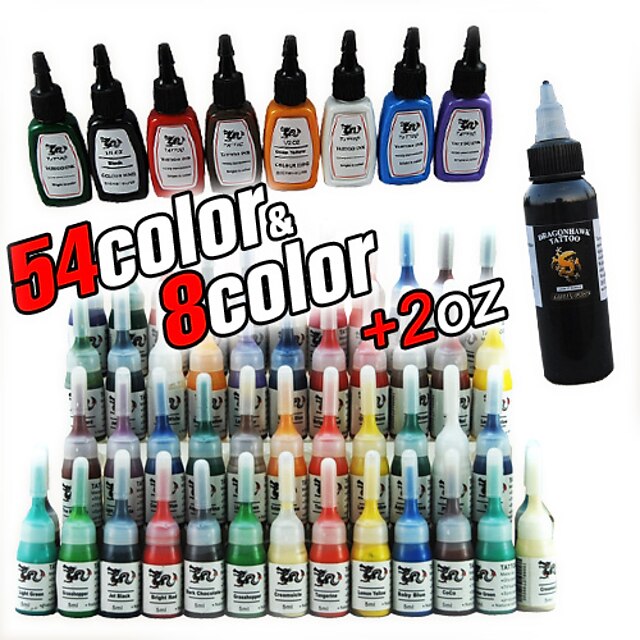  63 Bottles of Tattoo Ink/54*5ml,8*15ml and 1*2oz