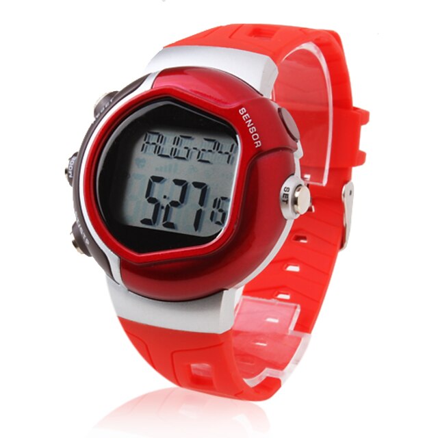  Bărbați Ceas Sport Piloane de Menținut Carnea LCD Pulsometru Calendar Cronograf alarmă Bandă Roșu Rosu
