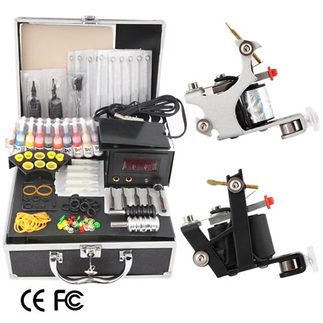  2 Guns Tattoo Kit with LCD Power and 20 Color Ink