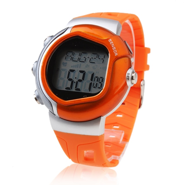  Bărbați Ceas Sport Piloane de Menținut Carnea Alarmă Calendar Cronograf Pulsometru LCD Cauciuc Bandă Orange