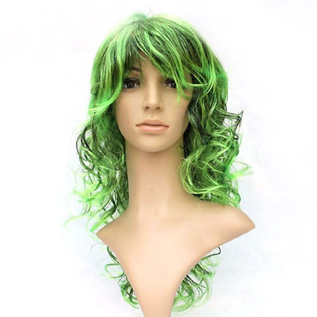  capless longue fibre 100% kasi parti vert perruque costume