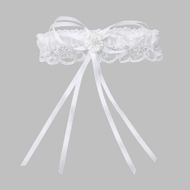  Polyester / Blondelukning Klassisk Bryllup Garter Med Imitationsperler / Rosette Strømpebånd