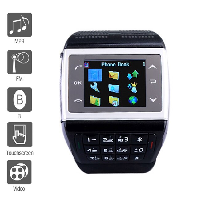  ET - 1.4 Inch Watch Cell Phone Black (FM, MP3 MP4 Player)