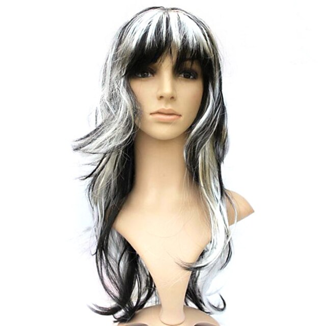  Capless Synthetic Black Mixed White Curly Costume Party Wig