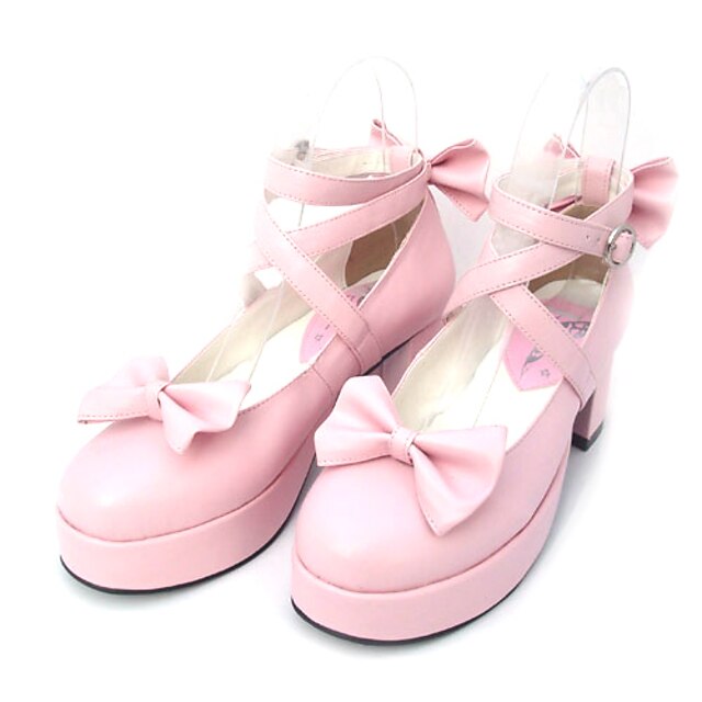  Mulheres Sapatos Sweet Lolita Salto Alto Sapatos Laço 6.5 cm Preto Rosa Couro PU / Couro de Poliuretano Couro de Poliuretano Trajes de Halloween / Princesa