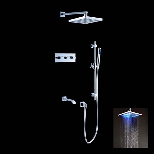  Shower Faucet - Contemporary Chrome Shower System Ceramic Valve Bath Shower Mixer Taps / Two Handles Five Holes