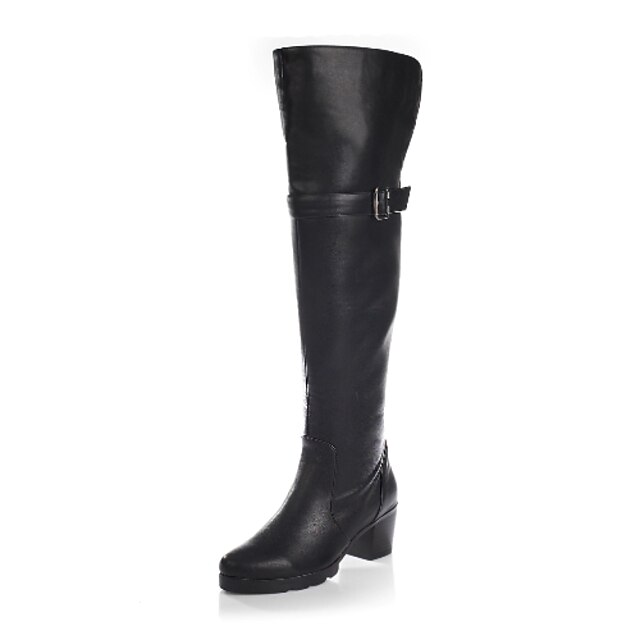  Leatherette Upper Chunky Heel Knee High Boots With Buckle Party/ Evening Shoes