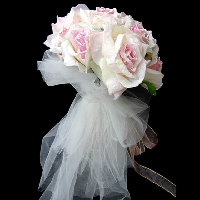  Kwiaty ślubne Zaokrąglanie Hand-wiązanej Róże Bukiety Ślub Party / Wieczór Satyna Różowy 9,84 