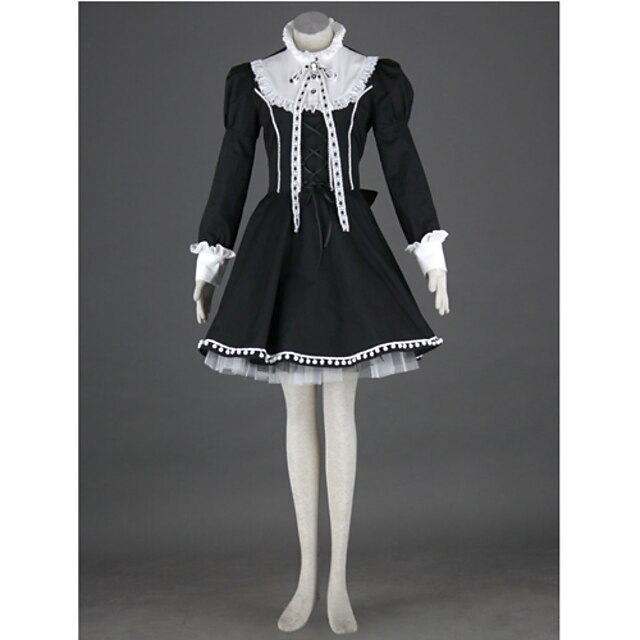  Prințesă Gothic Lolita Punk Rochii Pentru femei Fete Bumbac Culoare pură Japoneză Costume Cosplay Negru Bloc Culoare Peteci Manșon Lung Lungime medie / Lolita Stil Gotic / Accesoriu de Păr
