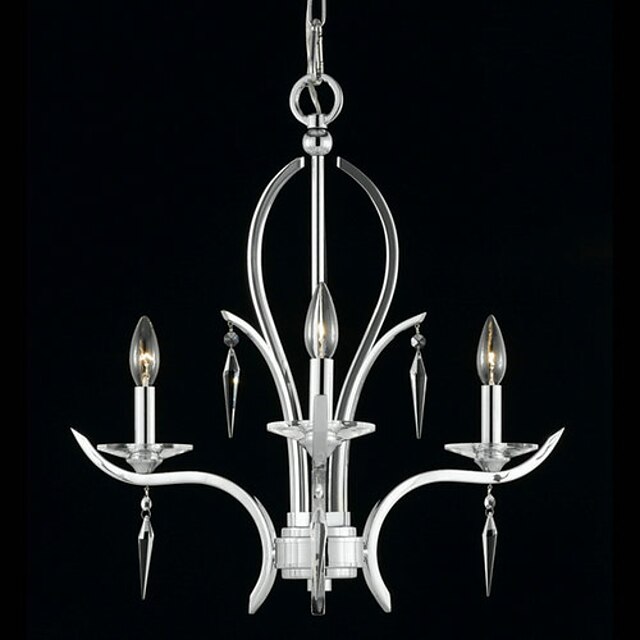  Elegant Crystal Chandelier with 3 Lights in Candle Bulb