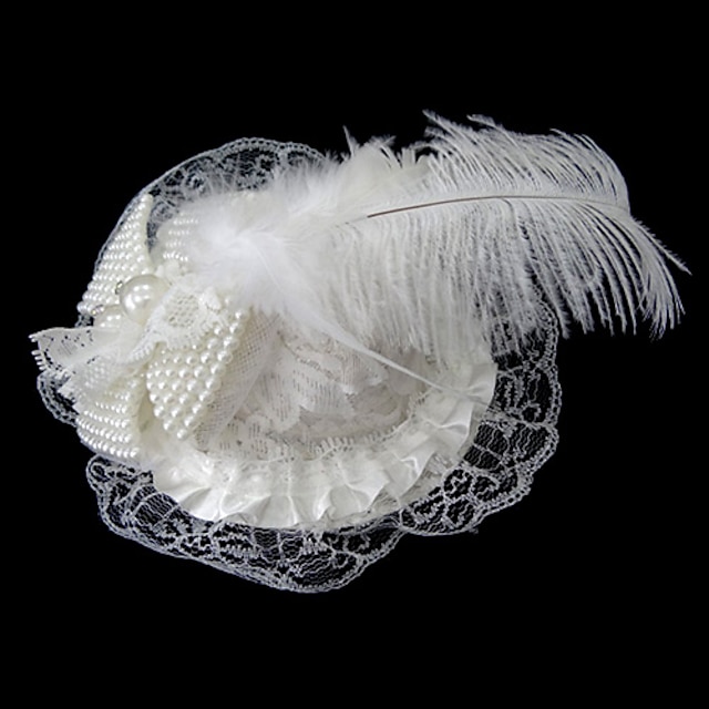  Gorgeous Lace/ Satin With Imitation Pearl/ Feather Wedding Bridal Hat/ Headpiece