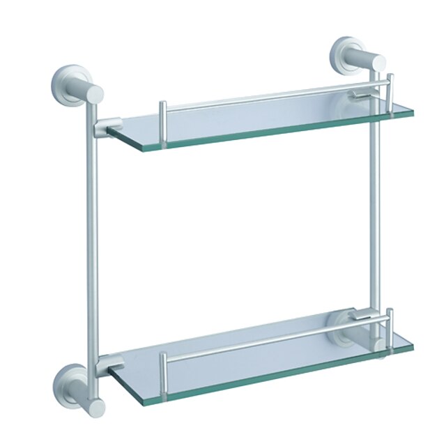  2-tier Anodizing  Finish Aluminum Shelf with Satin Glass