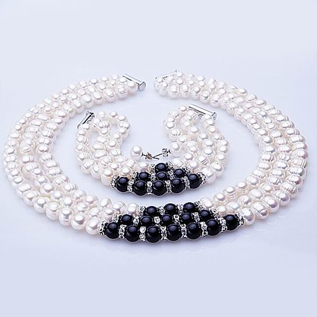 Onyx Pearl Jewelry Set Silver Earrings Jewelry For Wedding Party Anniversary Birthday Gift Engagement / Necklace