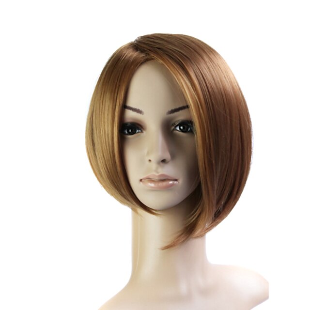  Capless Bob Style 100% Japanese Kanekalon Fiber Light Brown Straight Hair Wig