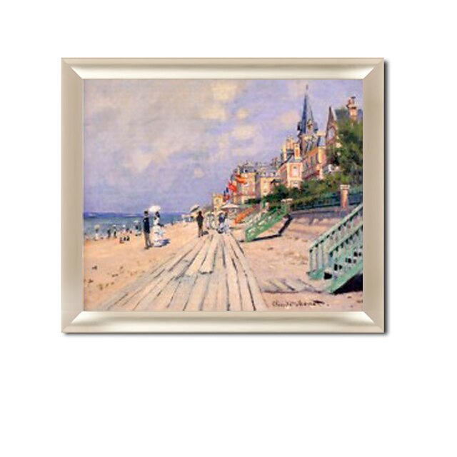  ingelijste handgeschilderde olieverfschilderijen van de promenade in Trouville van Claude Monet met gestrekte kader