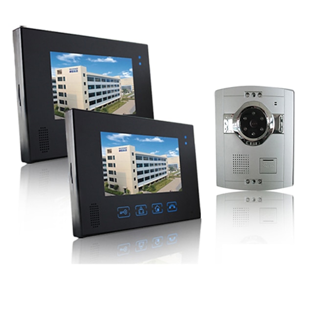  vezetékes kaputelefon 7 hüvelykes érintőképernyős videó kaputelefon ABS kamerával (1 kamera 2 monitor)