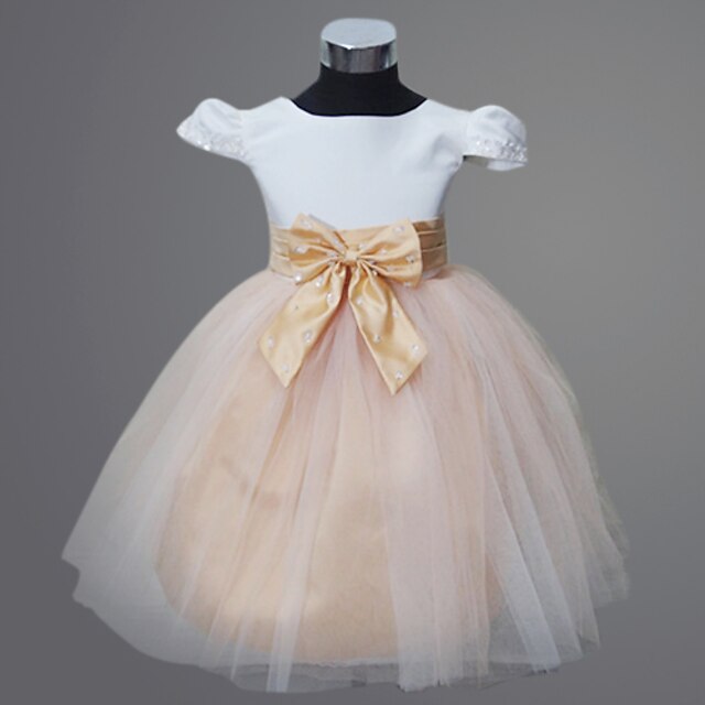  Ball Gown Knee Length Flower Girl Dress Wedding Party Cute Prom Dress Satin with Bow(s) Fit 3-16 Years