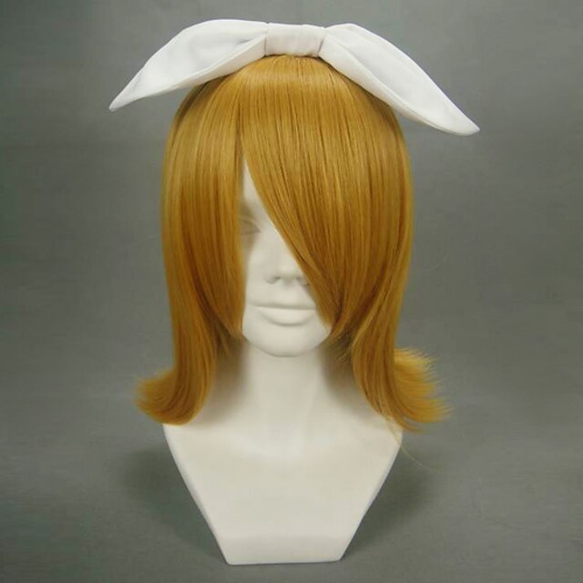  Vocaloid Kagamine Rin Cosplay Wigs Women's 16 inch Heat Resistant Fiber Anime Wig