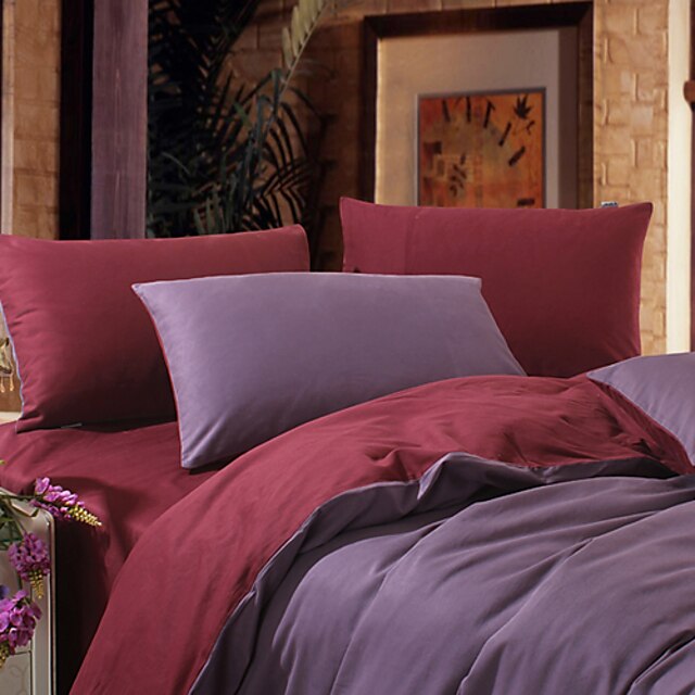  Egyptian Cotton Purple Sateen Full / Queen / King 4-piece Duvet Cover Set