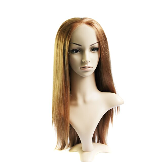  lace front lang gemengd haar bruin steil haar pruik