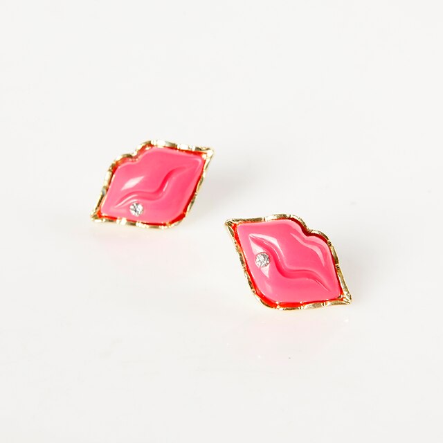  Women's Stud Earrings Imitation Diamond Earrings Lips Luxury Jewelry Pink For