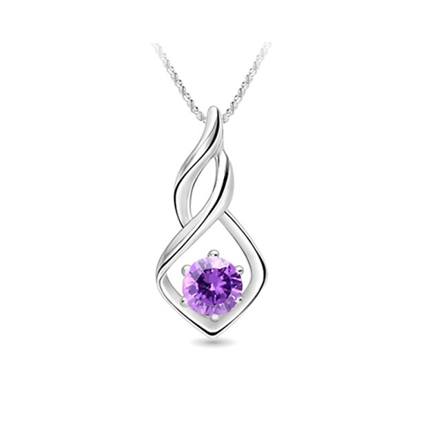  Sterling Silver Twist Pendant With Crystal (More Colors)