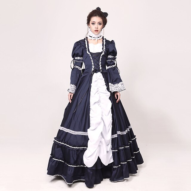  Rokoko Viktorianisch 18. Jahrhundert Urlaubskleid Kleid Party Kostüme Maskerade Damen Reine Farbe Kostüm Tintenblau Vintage Cosplay Langarm Normallänge