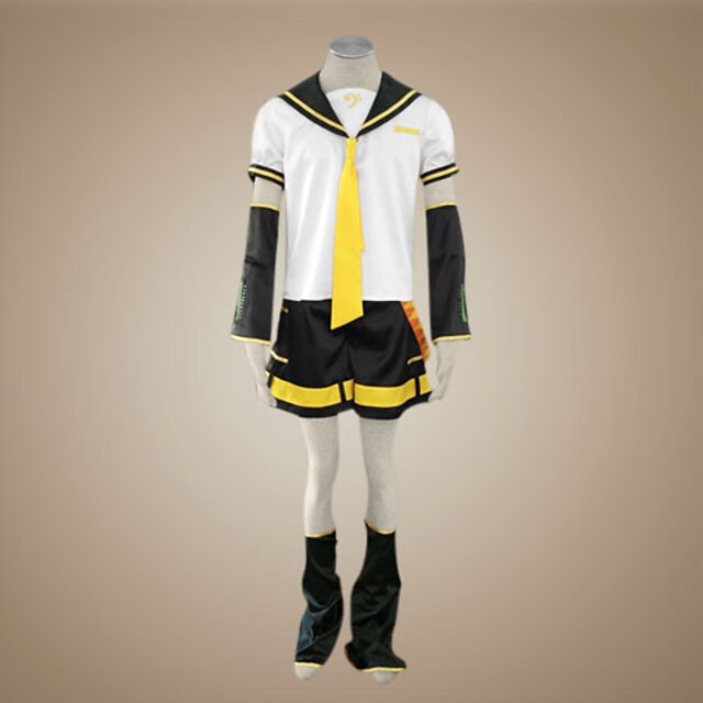  Inspireret af Vokaloid Kagamine Len video Spil Cosplay Kostumer Cosplay Kostumer Patchwork Kortærmet Top Ærmer Bælte Kostumer / Satin