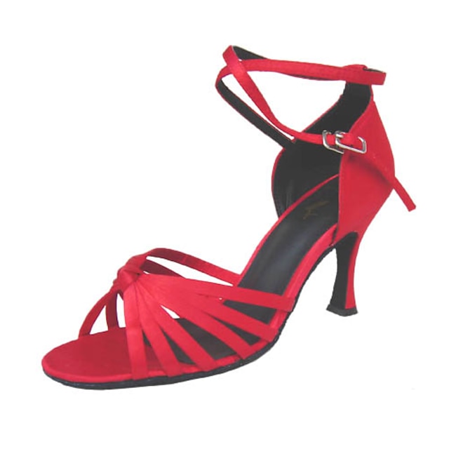  Mulheres Sapatos de Dança Latina / Dança de Salão Cetim Sandália / Salto Presilha Salto Agulha Não Personalizável Sapatos de Dança Dourado / Vermelho / Couro