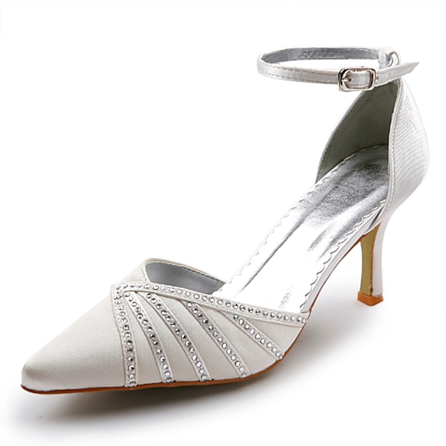  Top Quality Satin Upper Mid Heel Closed-toes With Rhinestone Wedding Bridal Shoes