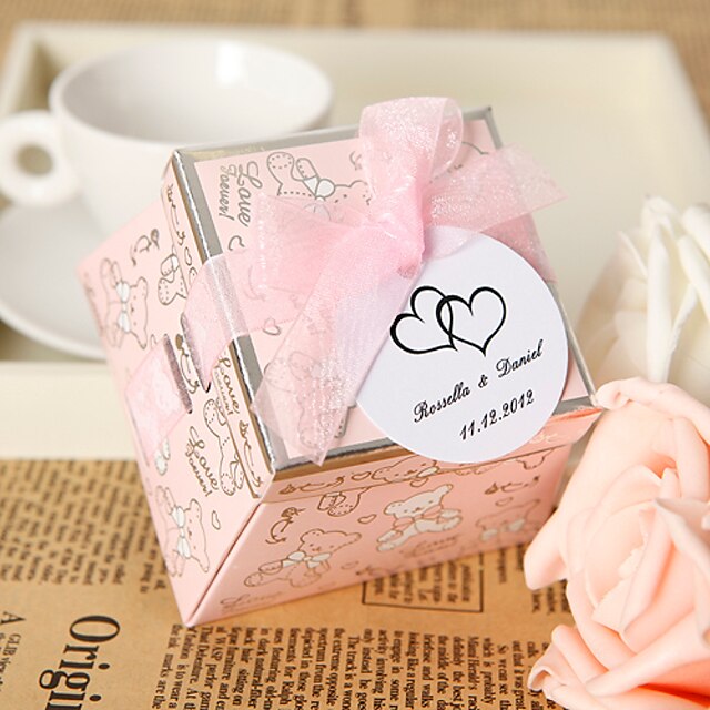 Personalized Lovely Pink Bear Favor Box (Set of 24)