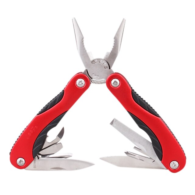  Stainless Steel Multi-Function Pocket Foldable Pliers Toolkit - Red