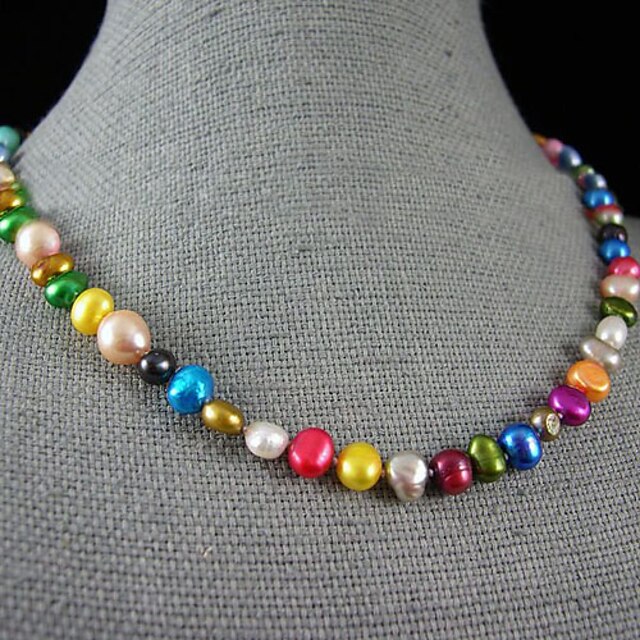  Multicolor Pearl Necklace Pearl Necklace Pearl Sterling Silver Rainbow Pink Necklace Jewelry For Party Anniversary Gift Daily