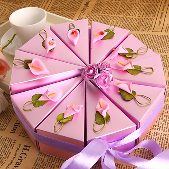  Round / Square Pearl Paper Favor Holder with Ribbons / Printing / Flower Favor Boxes - 10