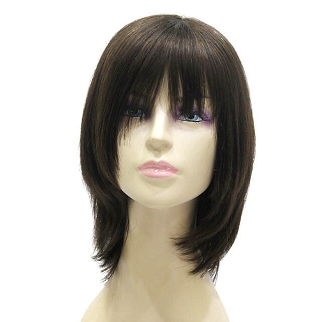  Human Hair Capless Wigs Straight Straight Bob Layered Haircut Short Hairstyles 2020 Wig Medium Length Black Human Hair 15 inch Women's