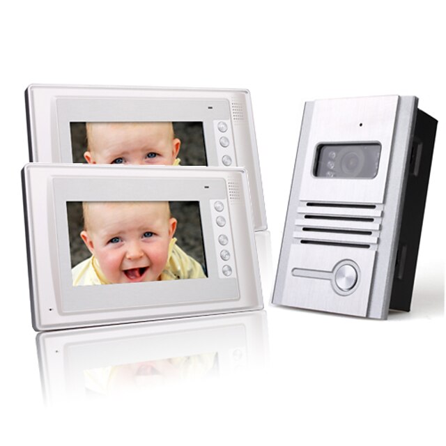  Two 7 Inch Color TFT LCD Video Door Phone Intercom System (1 Alloy Camera)