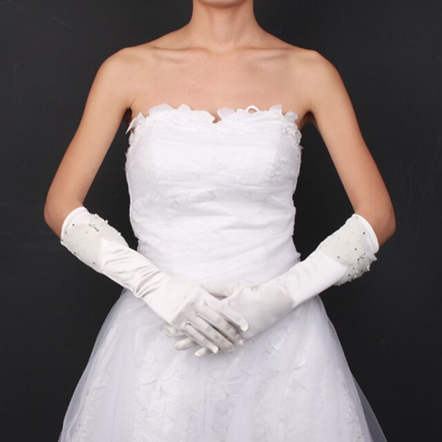 guantes de satén de novia con diamantes de imitación y tules