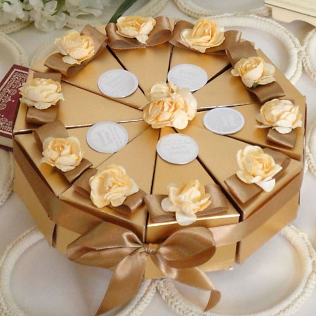  Wedding Garden Theme Favor Boxes Pearl Paper Ribbons 10